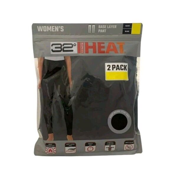 32 Degrees Heat Women's Base Layer Thermal Pant Long Johns 2-pack Black Size S - Picture 2 of 6